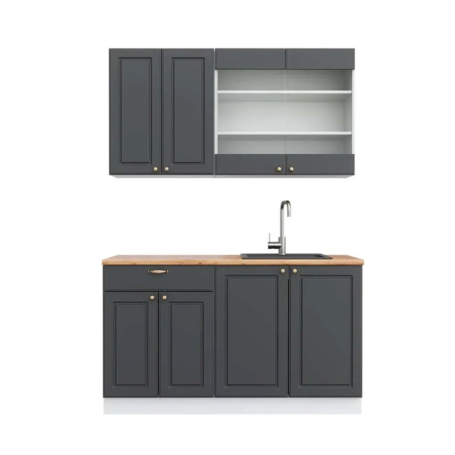 Vicco Fame-Line Singleküche modern in Anthrazit-Gold/Weiß mit Eiche-Optik, Breite: 140 cm - Bild 2