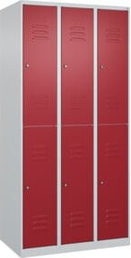 C+P Doppelstock-Spind Classic PLUS mit 3 Abteilen, Farbe Rubinrot, B/T/H: 90 x 50 x 185 cm, mit Zylinderschloss und Garderobenstange - Bild 1
