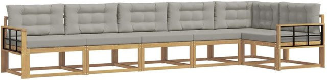 vidaXL Outdoor-Sofagarnitur 4-teilig in L-Form mit Akazienholz und UV-beständigem Polyester in Weiß und Grau - Bild 1