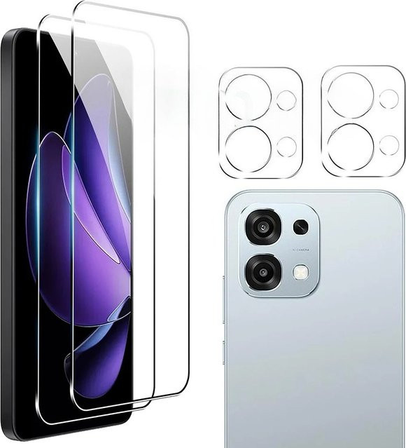 2in1 Schutzfolie aus gehärtetem Glas für OPPO A6 und A5 Pro, HD Display- und Objektivschutz, transparent, kratzfest und anti-fingerabdruck - Bild 1