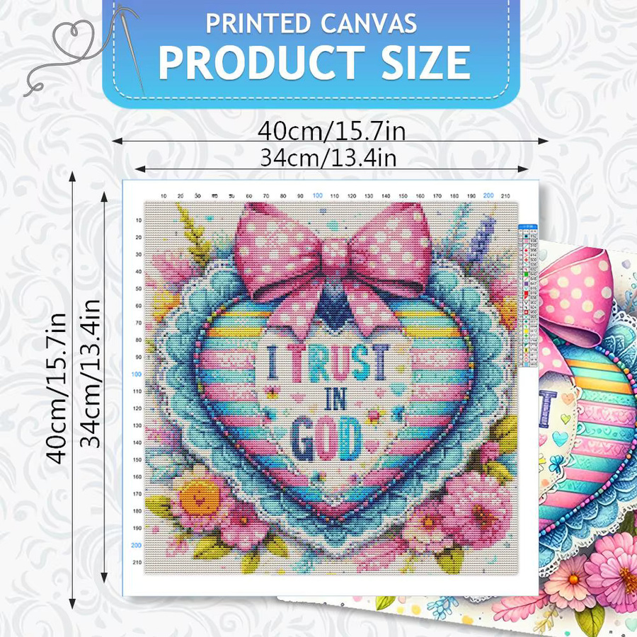 HUACAN 11er Set Stickerei-Sets Liebesherz-Landschaft mit Rosen-Blumen als Kreuzstich-Set für deine Handarbeit und Wanddekoration, Mehrfarbig, B/H: 30 x 30 cm - Bild 2