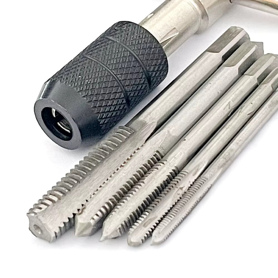 Binoax 6er Set metrische Gewindebohrer mit T-Schraubenschlüssel in Silber, M3 M4 M5 M6 M8 - Bild 2
