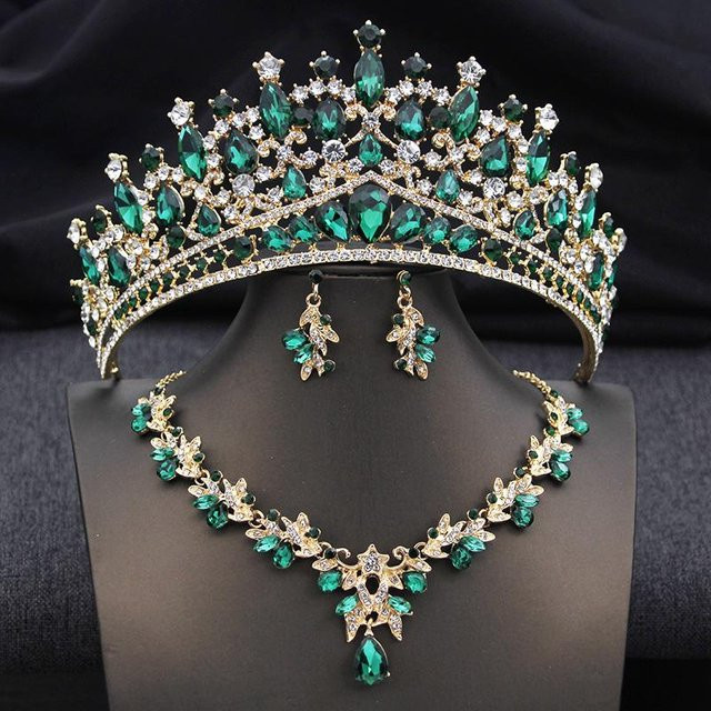 YIRAN Jewelry Schmuckset, Diadem, Halskette, Ohrringe, Kristall, Weiß, Damen - Bild 1