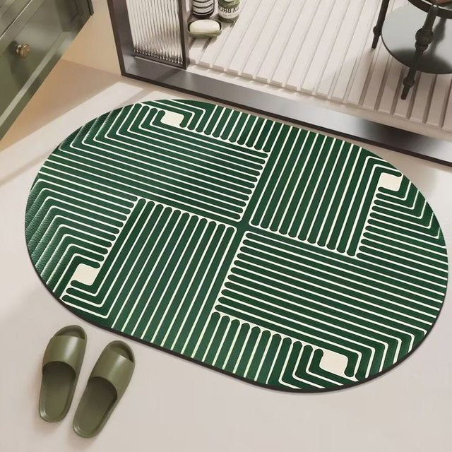 VIKAMA Badezimmerteppich oval in Grün mit modernem Grafikdesign, B/T: 60,0 x 40,0 cm - Bild 1