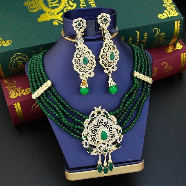 Sunspicems Schmuckset, grüner Kristall-Anhänger, Halskette, Ohrringe, Damen - Bild 1