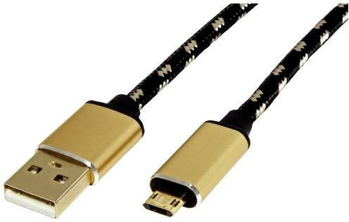 Roline USB 2.0 Kabel mit USB-A und Micro-USB Stecker, Schwarz/Gold, 1,80 m - Bild 1