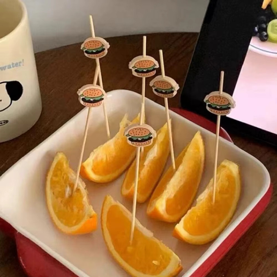 100 Stück FEB.WIND Hamburger Zahnstocher aus Holz in Multicolor für Cocktails, Sandwiches und Vorspeisen - Bild 2