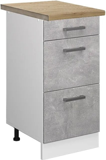 Vicco Küchenunterschrank R-Line in Beton-Optik und Weiß mit Schubladen, Breite: 40 cm, Höhe: 60 cm, Tiefe: 40 cm - Bild 1