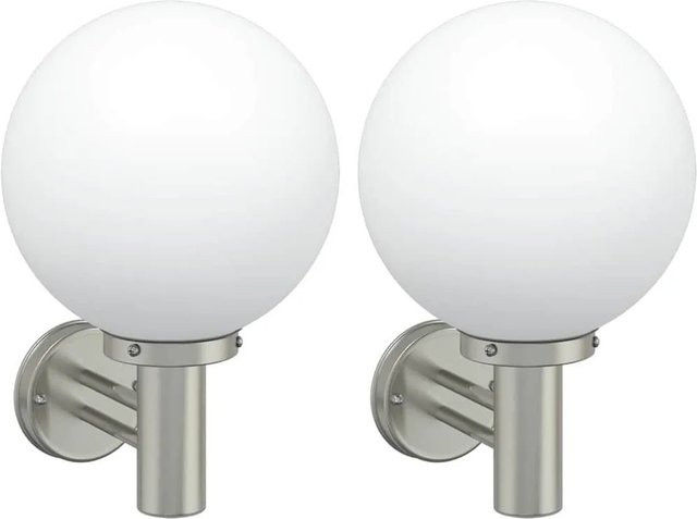 vidaXL Außenwandleuchte 2er Set Silber aus Edelstahl und Kunststoff, moderne runde Wandlampe für Außenbereich, Garage und Patio, E27, B/T/H: 28 x 25 x 38 cm - Bild 1