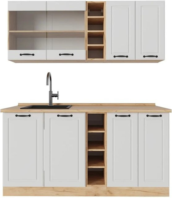 Vicco R-Line Singleküche Landhaus Weiß Struktur Breite: 160 cm - Bild 1