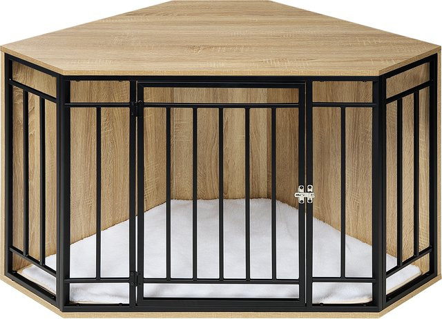 EUGAD Eck-Hundebox Beistelltisch in Braun, Hundezwinger Indoor mit abschließbarer Tür für große, mittlere und kleine Hunde, B/T/H: 111 x 67 x 60 cm - Bild 1
