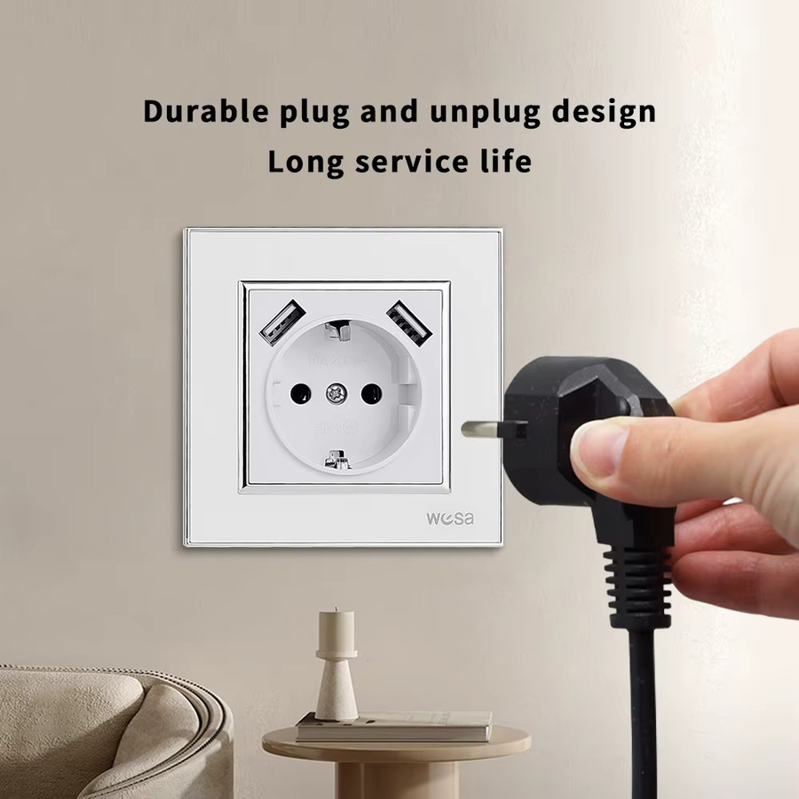 WESA USB-Steckdose mit geschliffener Acrylplatte in Weiß, flammhemmend, 250 V, EU-Standard - Bild 2