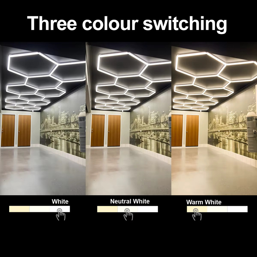 HAMRVL Hexagon LED Deckenleuchte aus Aluminium in Weiß und Silber mit RGB Farbwechsel für Garage, Büro und Werkstatt - Bild 2