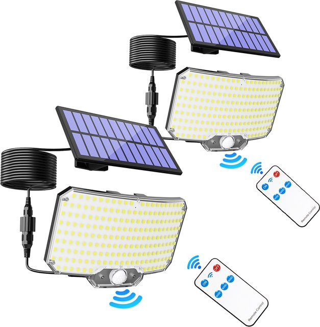 Aiopp Solar-Flutlicht mit 234 LEDs und Bewegungsmelder, 2er-Set, Weiß, 3 Modi, superhelles Sicherheitslicht für den Außenbereich mit 3 Meter Kabel - Bild 1