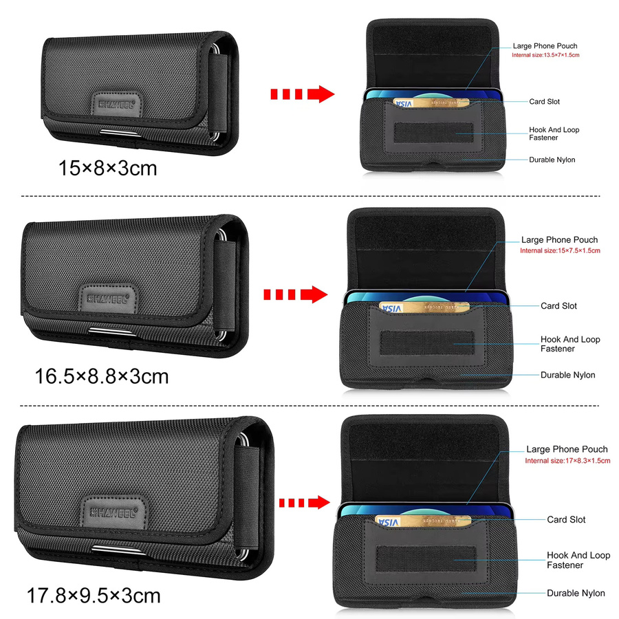 HAWEEL Handy-Hüfttasche in Schwarz, Nylon-Handy-Holster-Hülle mit Gürtelclip für Smartphones von 4,7 bis 6,8 Zoll, passend für iPhone und Samsung - Bild 5