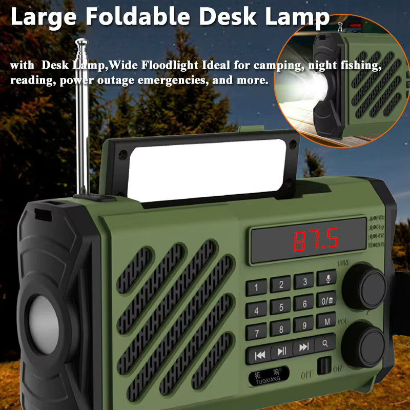 JINSERTA Tragbares Notfallradio in Grün mit Handkurbel und Solarladefunktion, Bluetooth-Lautsprecher, FM/AM/SW-Empfang sowie USB- und TF-Rekorderfunktion - Bild 4