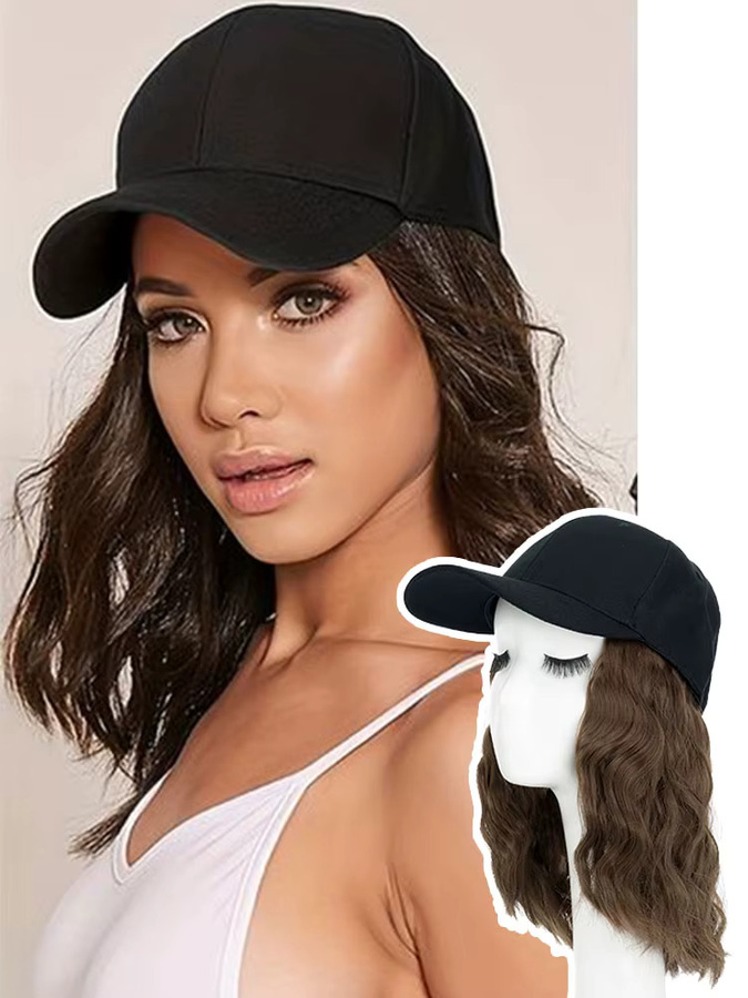 Snoilite Baseballkappe mit Haarverlängerungen, lockige Bob-Perücke, Damen - Bild 6