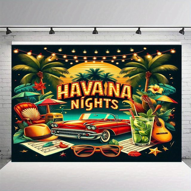 Wandteppich Havanna-Nächte mit Oldtimer und Mojito von JMG Household Supplies, Mehrfarbig, B: 100 cm, H: 150 cm - Bild 1