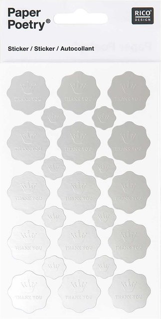 Rico Design Paper Poetry Sticker Thank you Krone in Silber - Bild 1