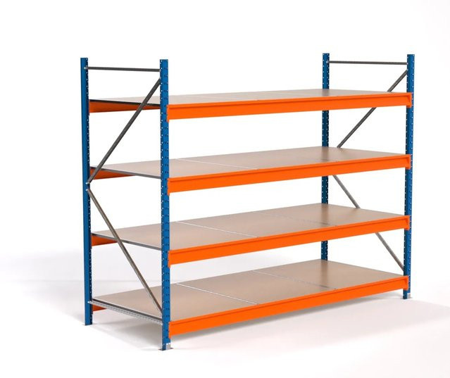 PROREGAL Industrie Weitspannregal MAXIMUS PRO Lagerregal mit 4 Spanplatten-Fachböden, Blau-Orange, H x B x T: 200 x 250 x 100 cm - Bild 1