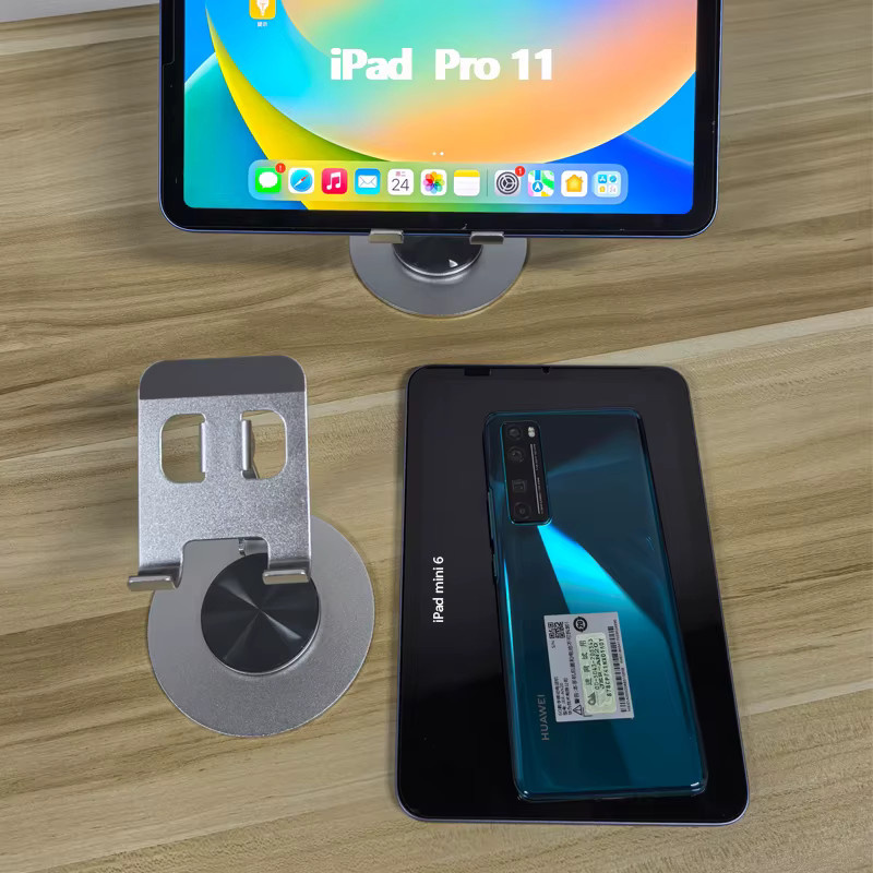 AJIUYU Faltbarer Handyhalter und Tablet-Ständer aus Aluminiumlegierung in Silber für iPhone und iOS-Geräte - Bild 2