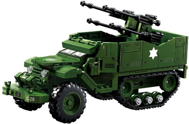 Linyi toy R-75 Motorrad, Gepanzertes Transportfahrzeug mit Beiwagen, Grün - Bild 1