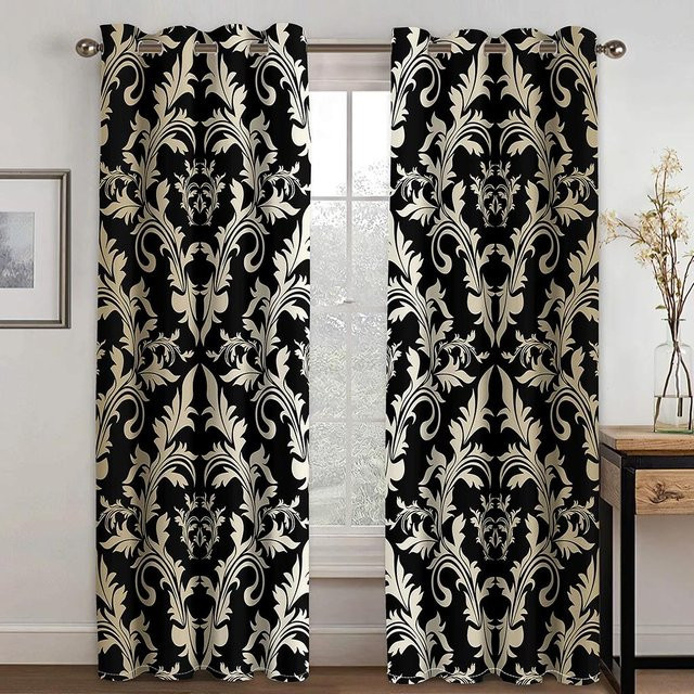 Yiran Furniture Luxus-Vorhang Set mit abstraktem Barock-Druck in Gold und Schwarz aus Polyester, 2 Stück, Breite: 50 cm, Höhe: 160 cm - Bild 1