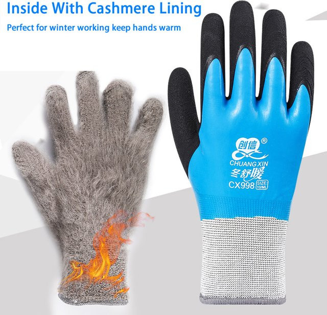10 Paar ELESESAFE Winter Thermische Arbeitshandschuhe Wasserdicht mit Anti-Slip Grip in Blau, Größe L - Bild 1