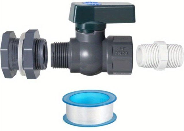 Zapfhahn-Set xianyi01 für PVC-Wasserfässer mit Universalanschlussgewinde 3/4 Zoll, Wandhalterung und Montagezubehör, Grau - Bild 1