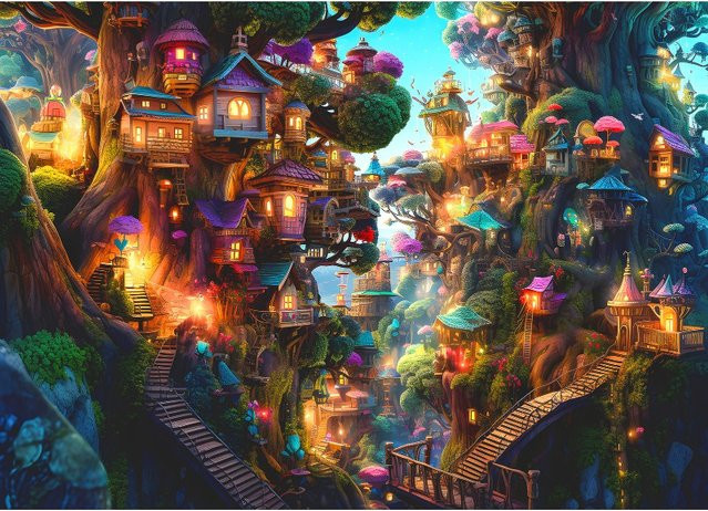 MaxRenard Fantasie Baum Haus Puzzle, 1000 Teile, ab 14 Jahren - Bild 1