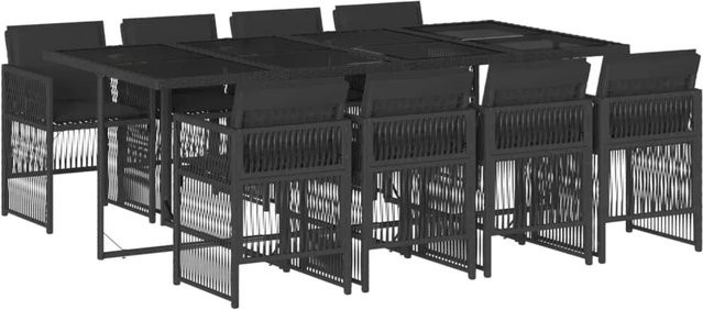 vidaXL 9-teilige Garten-Essgruppe aus schwarzem PE-Rattan mit Kissen und Hartglas-Tischplatte - Bild 1