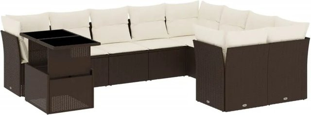vidaXL 10-tlg Garten-Sofagarnitur aus Poly-Rattan mit Kissen in Braun - Bild 1