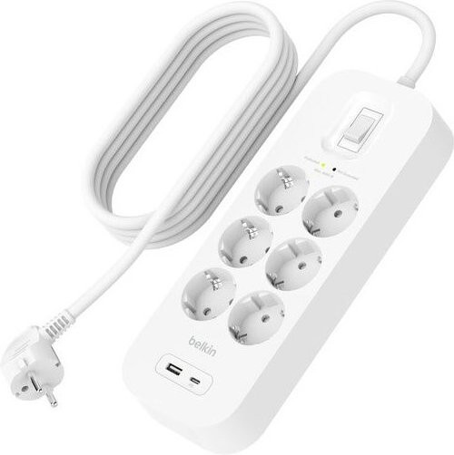 Belkin 6-fach Steckdosenleiste mit USB-C und USB-A Anschlüssen in Weiß - Bild 1