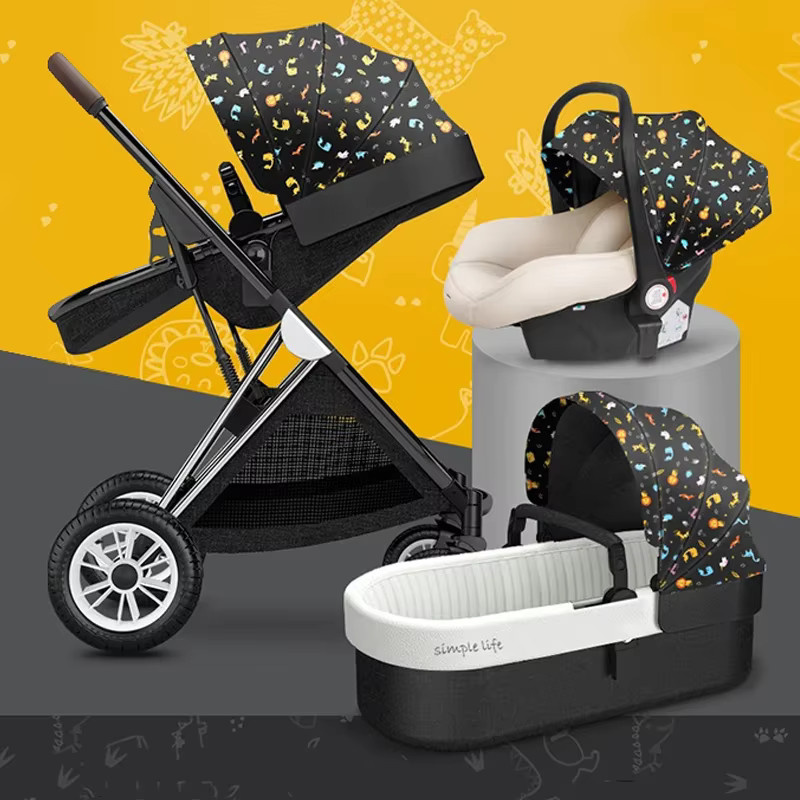 Warm House 3-in-1 Kinderwagen Set mit Babywanne, Sportsitz und Autositz in Grau und Schwarz - Bild 2