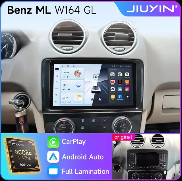 JIUYIN 2 DIN Kabelloses CarPlay und Android Auto Multimedia-System mit voll-laminiertem Touchscreen für Mercedes Benz M-Klasse W164 und GL-Klasse X164 (2005-2012), Schwarz - Bild 1