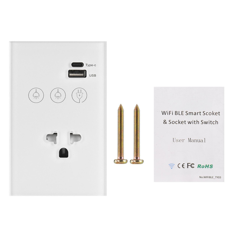 Neoglint WiFi Wand Touch Lichtschalter mit Typ-C USB Steckdose, Glas, Schwarz, 2,4 GHz, Neutralleiter erforderlich, US Plug - Bild 1