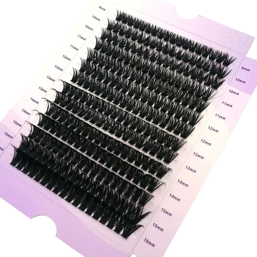 Anlinnet Falsche Wimpern, Schwarz, Natürlich, 252 Cluster, 9–16 mm - Bild 3