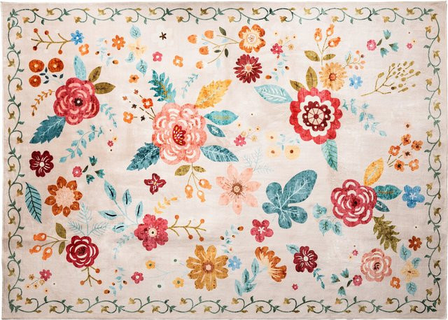 Waschbarer Teppich Flower Power von Viva Domo in Multicolour mit floralem Design und rechteckiger Form - Bild 1