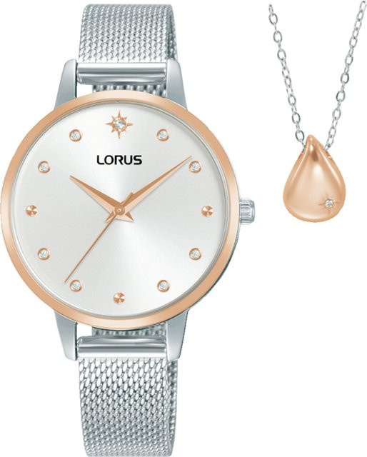 Lorus Damenuhr Set mit Halskette, Edelstahl, Quarz, 32 mm, Silber, Zirkonia - Bild 1