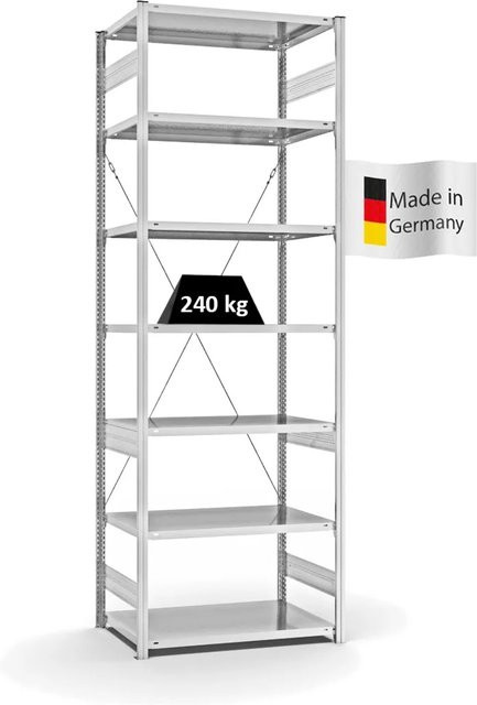 PROREGAL Fachbodenregal Stecksystem T-Profil Medium-Duty Grundregal, 7 Ebenen, Lichtgrau, H x B x T: 300 x 100 x 60 cm - Bild 1