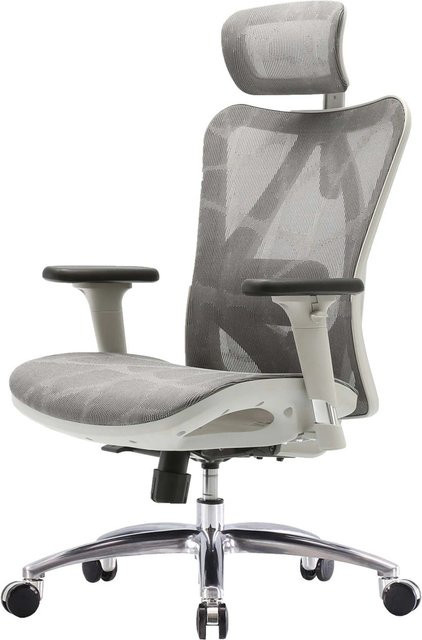 Ergonomischer Proregal Bürostuhl mit verstellbaren Armlehnen und Kopfstütze, Grau/Weiß, H: 128 cm, B: 66 cm, T: 93 cm - Bild 1