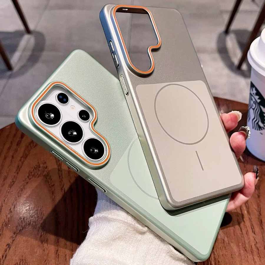 Magnetische Handyhülle mit mattiertem Metallic-Lack für Samsung Galaxy S26 Ultra S25 S24 S23 FE Plus in Orange mit MagSafe Kompatibilität für kabelloses Laden - Bild 1