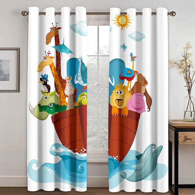 2er-Set Kinder Verdunkelungsvorhänge mit Tierwelt Cartoon-Motiv, Mehrfarbig, Höhe: 130 cm, Breite: 100 cm - Bild 1