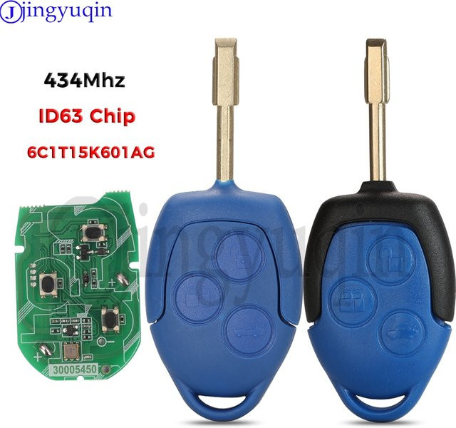 Jingyuqin Auto Fernbedienung mit 433 MHz und 4D63 Chip, 3 Tasten Schlüssel Fob für Ford Transit WM VM 2006-2014, Farbe: Blau - Bild 1