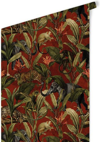 K&L Wall Art Vintage Vliestapete Safari mit Elefant, Affe und Leopard, mehrfarbig, matt - Bild 1