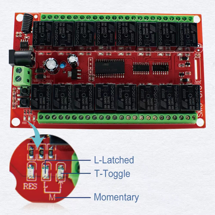 Scimagic-RC 16-Kanal RF Funkfernbedienungssystem mit Empfänger und Sender, 433MHz Relaisplatine für Hausautomation, 12V/24V, 3-Modus-Umschaltung - Bild 3