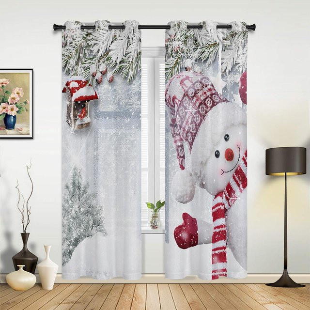 Weihnachts-Fenstervorhang mit Schneeflocken und Zwerg-Motiv in Blau und Weiß, Breite: 135 cm, Höhe: 60 cm - Bild 1