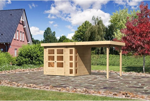 Karibu Holz-Gartenhaus Sölve Natur mit Flachdach und modernem Design, Farbe: Natur/Braun, B/T/H: 238 x 213 x 211 cm - Bild 1