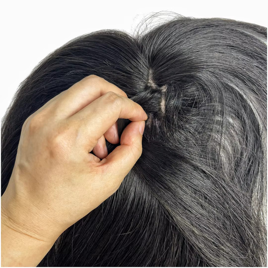 Satifresion Echthaar-Toupet mit Pony für Damen, PU-Spitzenbasis - Bild 3