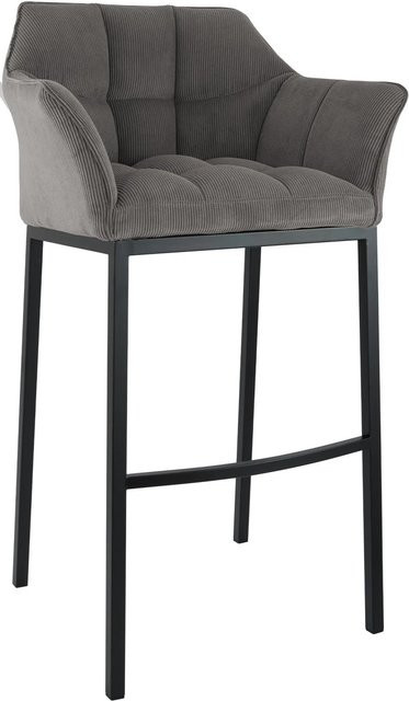 DELUKE Barhocker GIBEL mit Lehne aus Metall und Cord in Taupe und Schwarz, B/T/H: 64 x 48 x 110 cm - Bild 1